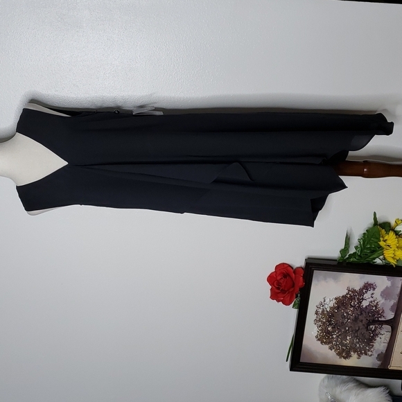 NWT Adrianna Papell Assymetric Drape Front Dress Cascade Black Crepe Chiffon - Picture 11 of 17